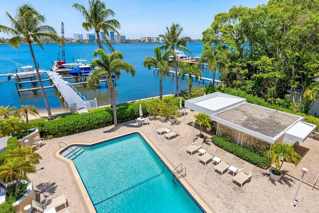 250 Bradley Pl Unit 408, Palm Beach, FL 33480 - community pool with a water view, a patio area, and boat lift