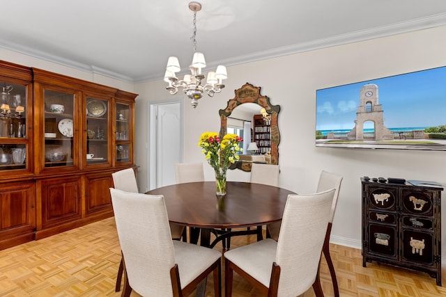 250 Bradley Pl Unit 408, Palm Beach, FL 33480 - dining room featuring a chandelier and crown molding
