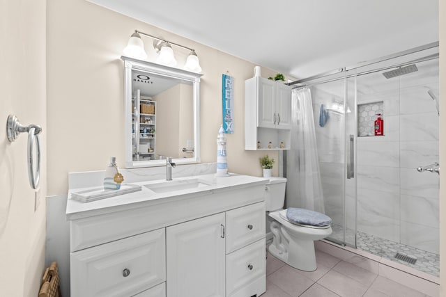 2538 Boundbrook Dr S Unit 140, West Palm Beach, FL 33406 - bathroom with a stall shower, tile patterned flooring, vanity, and toilet