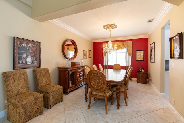 7897 Monarch Ct, Delray Beach, FL 33446 - dining area featuring a chandelier, ornamental molding, light tile patterned floors, and baseboards