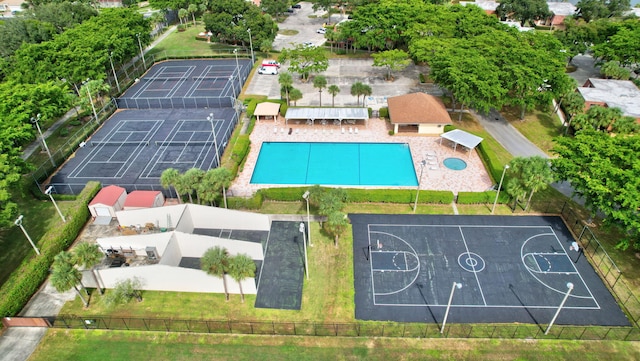 drone / aerial view of a pool