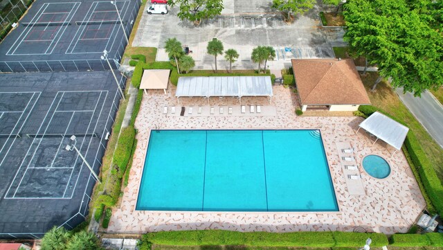 bird's eye view of a pool