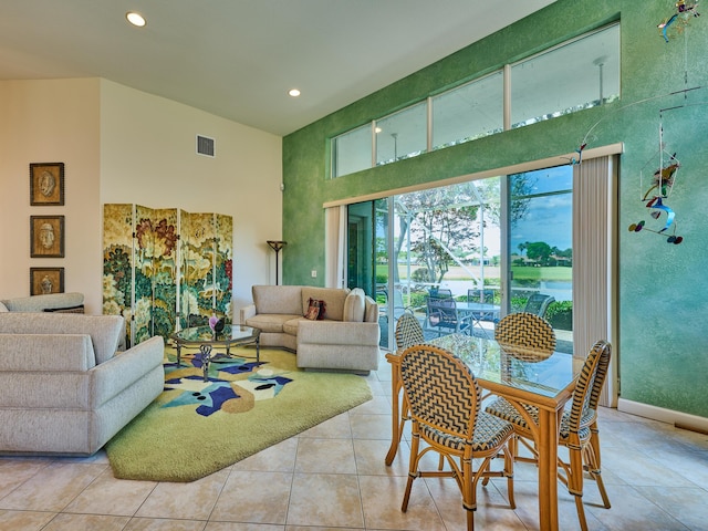 5455 S Fountains Dr S, Lake Worth, FL 33467 - living area featuring a high ceiling, recessed lighting, and light tile patterned flooring