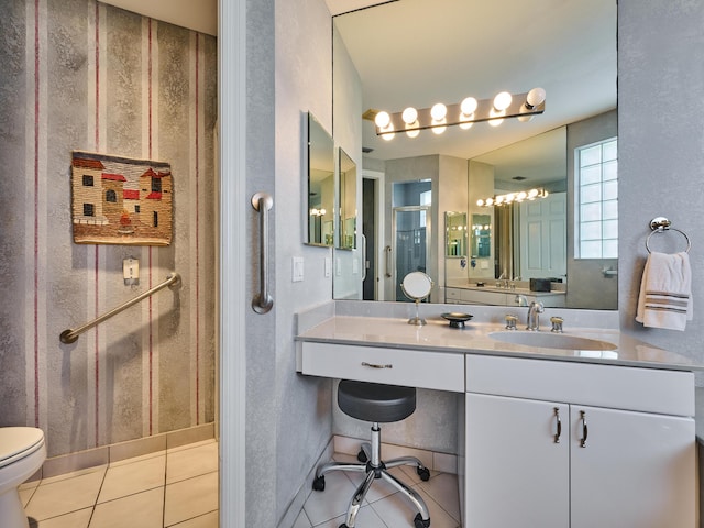 5455 S Fountains Dr S, Lake Worth, FL 33467 - bathroom with a sink, a shower stall, tile patterned floors, toilet, and baseboards