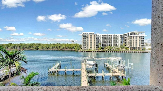 dock featuring a water view and boat lift