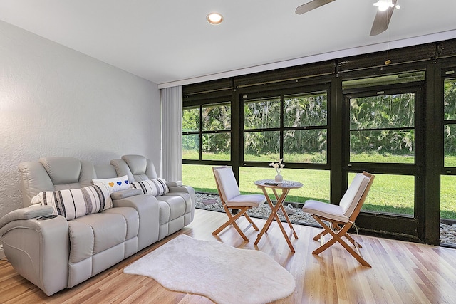 3839 Coco Loba Ln, Boynton Beach, FL 33436 - living room featuring light wood-type flooring, ceiling fan, and recessed lighting