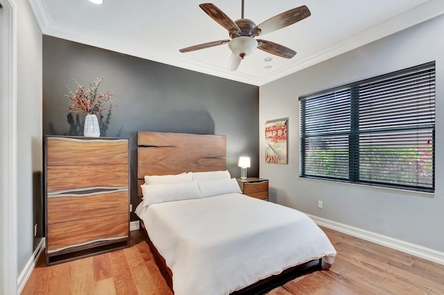8979 Little Falls Way, Delray Beach, FL 33446 - bedroom featuring crown molding, baseboards, light wood-type flooring, a ceiling fan, and recessed lighting
