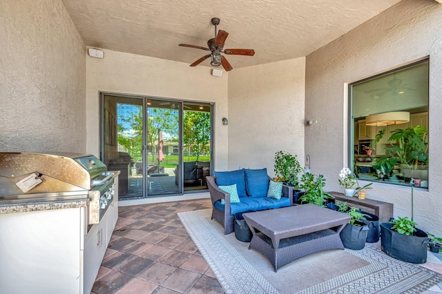 8979 Little Falls Way, Delray Beach, FL 33446 - view of patio with ceiling fan, area for grilling, and an outdoor living space