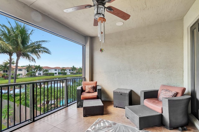 8979 Little Falls Way, Delray Beach, FL 33446 - sunroom with a water view, ceiling fan, and a residential view