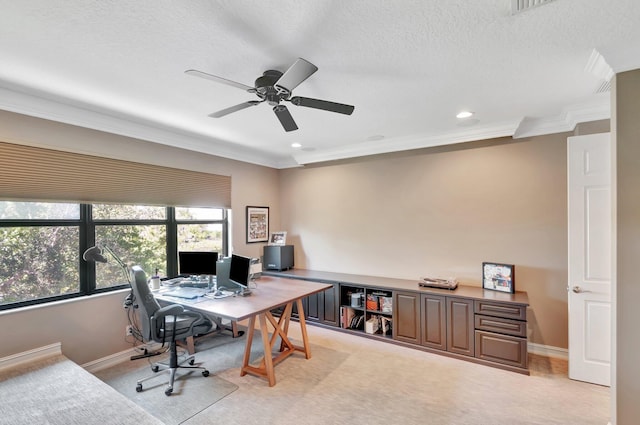 8979 Little Falls Way, Delray Beach, FL 33446 - office space featuring crown molding, light colored carpet, a ceiling fan, recessed lighting, and baseboards