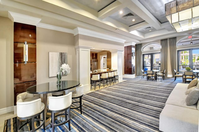 8979 Little Falls Way, Delray Beach, FL 33446 - lobby featuring coffered ceiling, beam ceiling, recessed lighting, and a high ceiling