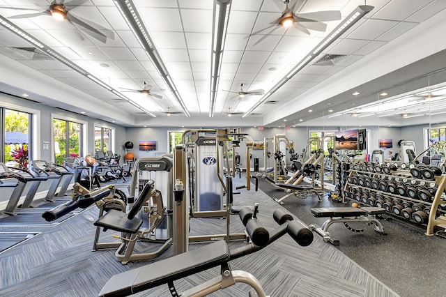 8979 Little Falls Way, Delray Beach, FL 33446 - workout area with a ceiling fan