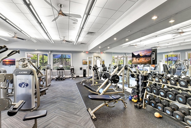 8979 Little Falls Way, Delray Beach, FL 33446 - workout area featuring plenty of natural light, recessed lighting, and baseboards