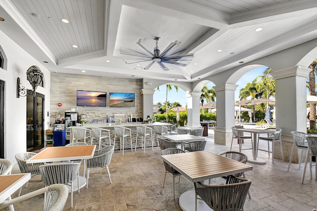 8979 Little Falls Way, Delray Beach, FL 33446 - view of patio / terrace with a ceiling fan, outdoor dining area, and exterior bar