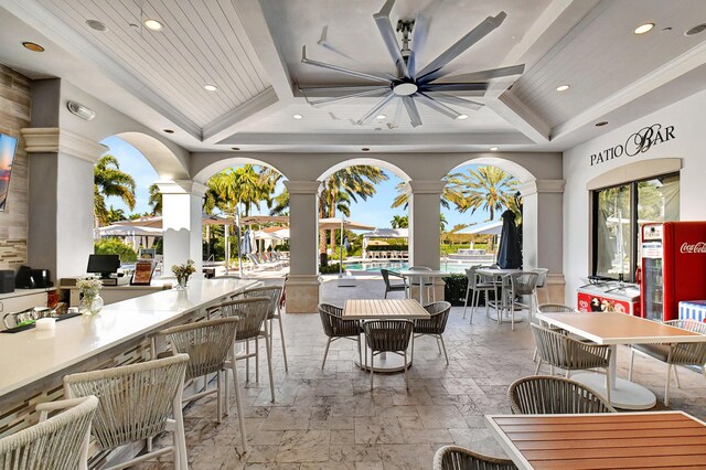 8979 Little Falls Way, Delray Beach, FL 33446 - view of patio with a bar, a ceiling fan, and an outdoor pool