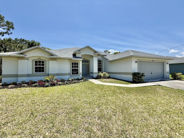 1744 SW Nantucket Ave, Port Saint Lucie, FL 34953 - single story home with stucco siding, an attached garage, concrete driveway, a front lawn, and roof with shingles