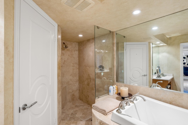 901 E Camino Real Unit 7C, Boca Raton, FL 33432 - full bathroom featuring tiled shower, recessed lighting, a tub, and a closet