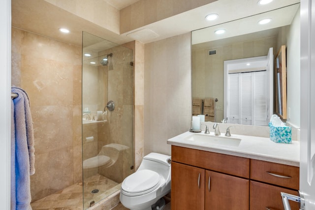 901 E Camino Real Unit 7C, Boca Raton, FL 33432 - bathroom with a stall shower, toilet, and vanity