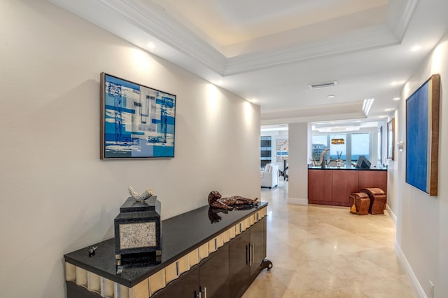 901 E Camino Real Unit 7C, Boca Raton, FL 33432 - hall with a raised ceiling and recessed lighting