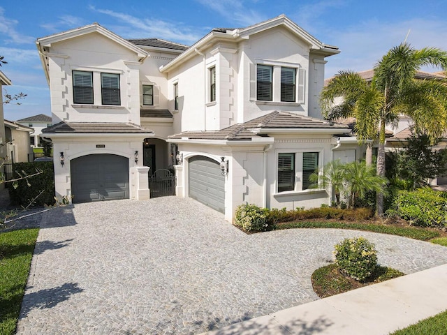 16323 Pantheon Pass, Delray Beach, FL 33446 - view of front of home featuring decorative driveway, a garage, a tiled roof, and stucco siding