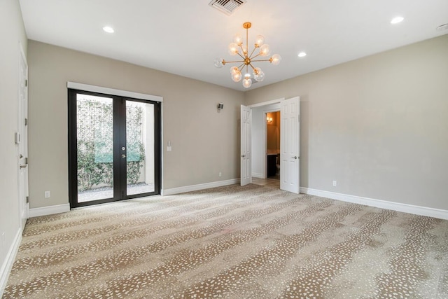 16323 Pantheon Pass, Delray Beach, FL 33446 - unfurnished bedroom with light carpet, access to outside, baseboards, a chandelier, and recessed lighting