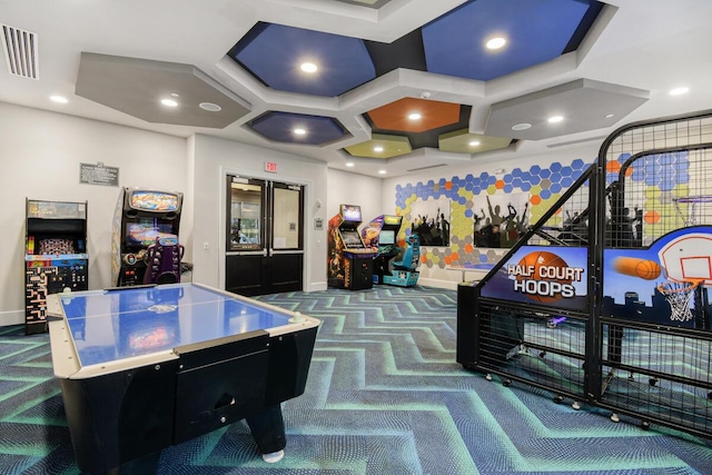16323 Pantheon Pass, Delray Beach, FL 33446 - recreation room with dark carpet, baseboards, and recessed lighting