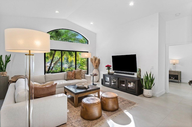 1175 Sea Grape Cir, Delray Beach, FL 33445 - tiled living area featuring high vaulted ceiling and recessed lighting