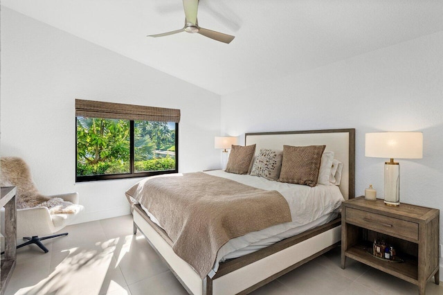 1175 Sea Grape Cir, Delray Beach, FL 33445 - tiled bedroom featuring lofted ceiling and ceiling fan