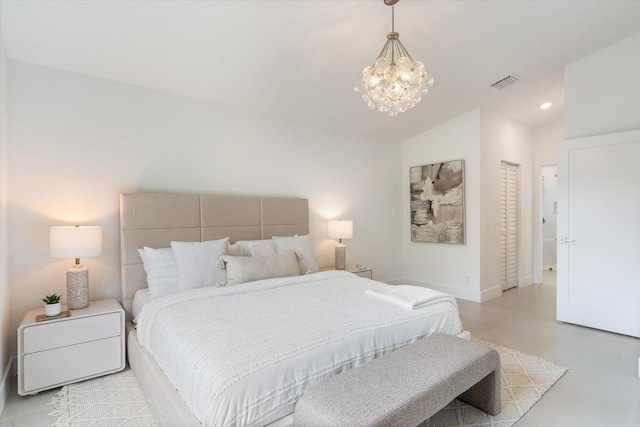 1175 Sea Grape Cir, Delray Beach, FL 33445 - bedroom featuring a chandelier, baseboards, and recessed lighting