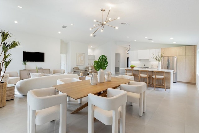 1175 Sea Grape Cir, Delray Beach, FL 33445 - dining space with a chandelier, lofted ceiling, and recessed lighting