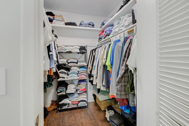 walk in closet with wood finished floors