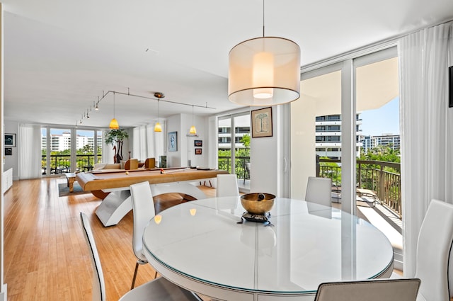 901 E Camino Real Unit 4C, Boca Raton, FL 33432 - dining space featuring light wood-style floors, track lighting, and a wall of windows