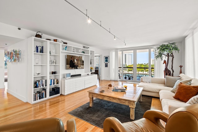 901 E Camino Real Unit 4C, Boca Raton, FL 33432 - living area with light wood-type flooring, rail lighting, and baseboards