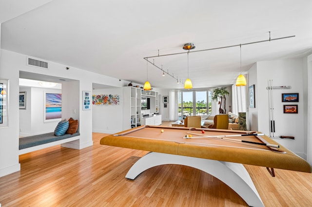901 E Camino Real Unit 4C, Boca Raton, FL 33432 - recreation room with billiards table, light wood-style flooring, baseboards, and track lighting