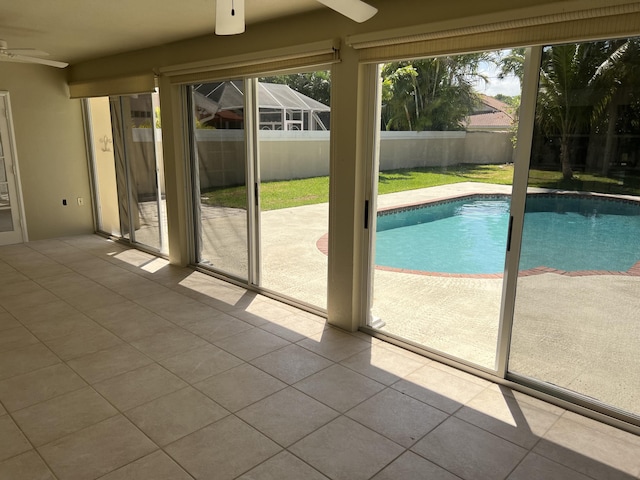 view of swimming pool with a ceiling fan