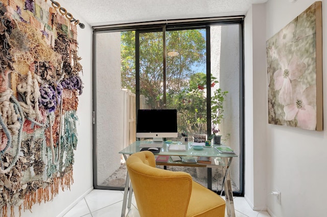 903 Bridgewood Pl, Boca Raton, FL 33434 - tiled home office featuring a textured ceiling