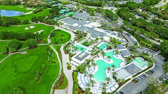903 Bridgewood Pl, Boca Raton, FL 33434 - aerial view of a pool area, a golf course, and a nearby body of water