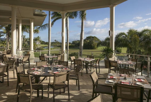 903 Bridgewood Pl, Boca Raton, FL 33434 - view of patio with outdoor dining space, golf course view, and a water view