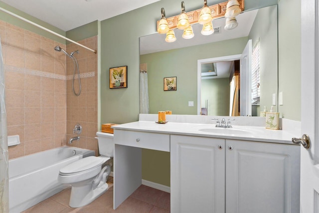 2149 SE Grand Dr, Port Saint Lucie, FL 34952 - bathroom featuring tile patterned floors, toilet, vanity, and shower / bathtub combination with curtain