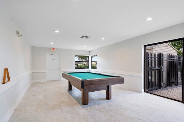 playroom with plenty of natural light, recessed lighting, pool table, and baseboards