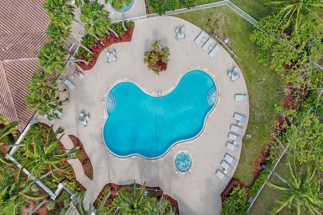 aerial view of a pool area