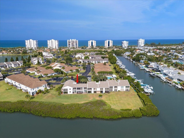 aerial view of a nearby body of water