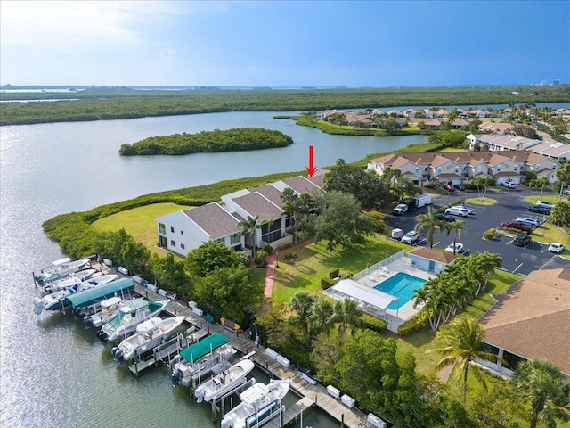 aerial view of a nearby body of water