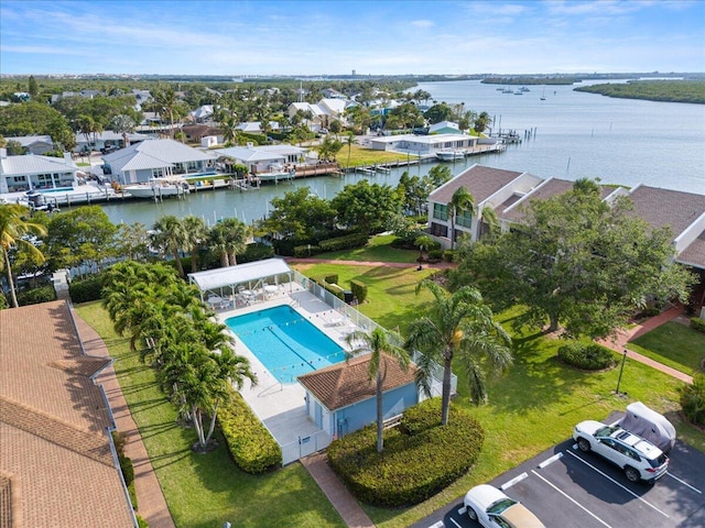drone / aerial view of a large body of water