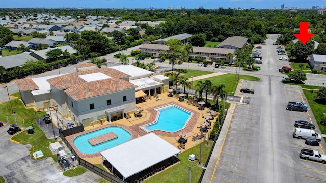 aerial view of a pool