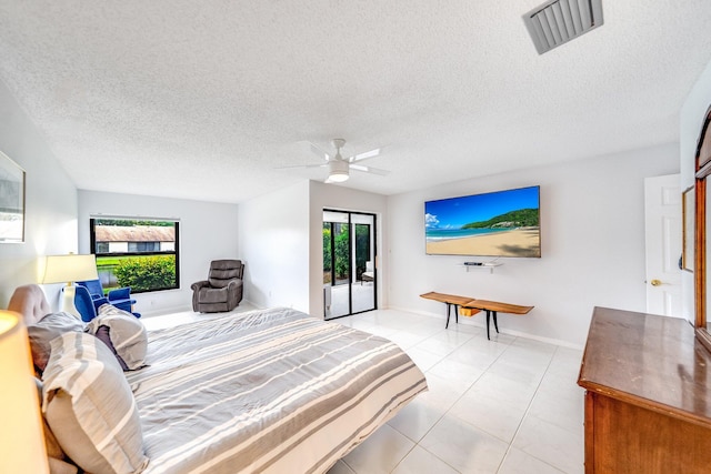 8735 Boca Glades Blvd W Unit D, Boca Raton, FL 33434 - bedroom with ceiling fan, access to outside, a textured ceiling, baseboards, and light tile patterned flooring
