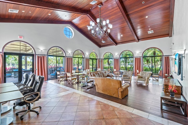9226 Dupont Pl, Wellington, FL 33414 - community lobby featuring high vaulted ceiling and wooden ceiling with exposed beams