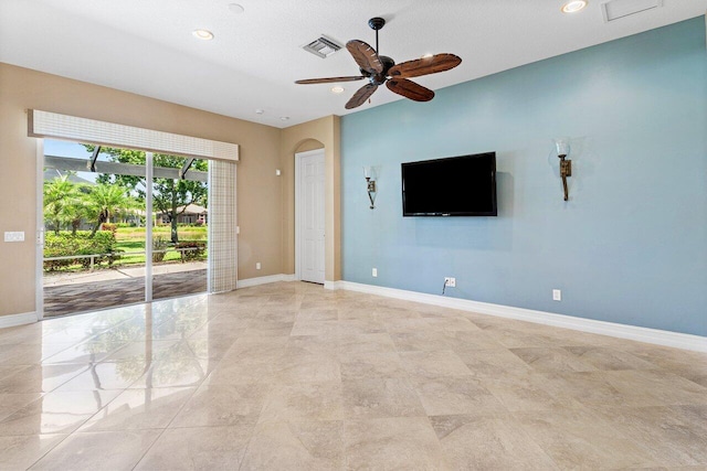 10887 Summerville Way, Boynton Beach, FL 33437 - unfurnished living room featuring baseboards, a ceiling fan, and recessed lighting