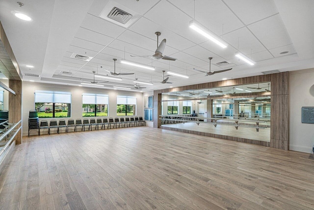10887 Summerville Way, Boynton Beach, FL 33437 - workout room with wood finished floors, ceiling fan, baseboards, and a paneled ceiling