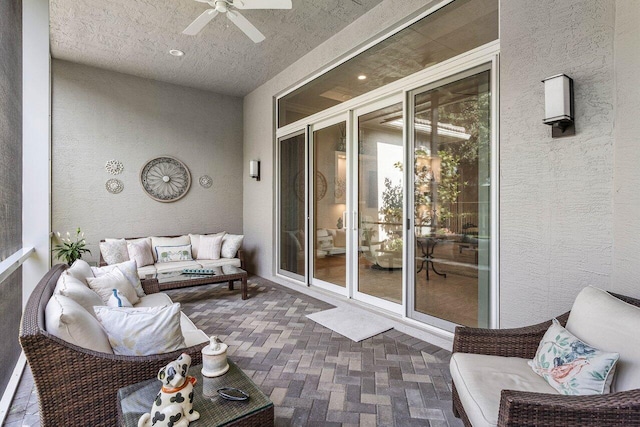9037 Golden Mountain Cir, Boynton Beach, FL 33473 - sunroom / solarium with ceiling fan and an outdoor hangout area